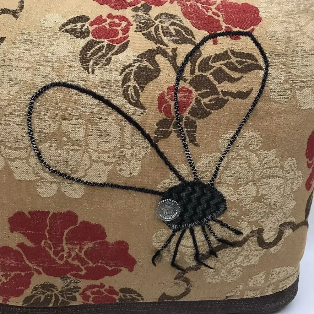Vintage Handcrafted Tapestry Floral Bug 15 inch Throw Pillow Cottagecore Down